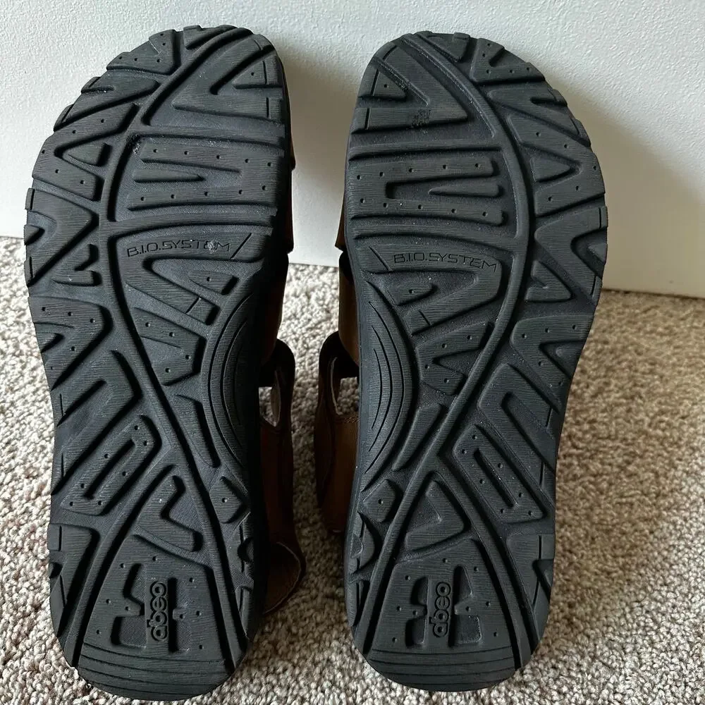 Abeo Brandon Neutral Leather Fisherman Sandals Leather Brown Mens 10 Bio Systems